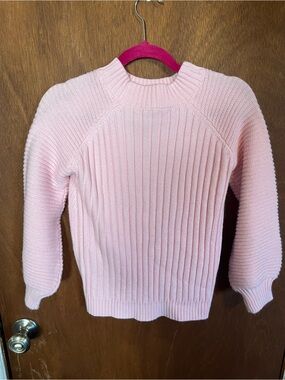 Girls' Pink Ribbed Crewneck Sweater
